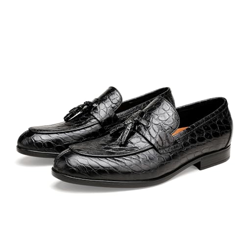 Image of Mens Leather Tassel Loafer, Classic Luxury Smooth Upper Tassel Slip-on Penny Loafer for Mens, Black