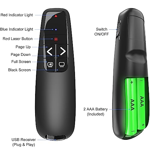 presentation clicker with case storage wireless presenter remote red laser pointer computer clickers usb c powerpoint ppt clicker for mac laptop slideshow google slide advancer