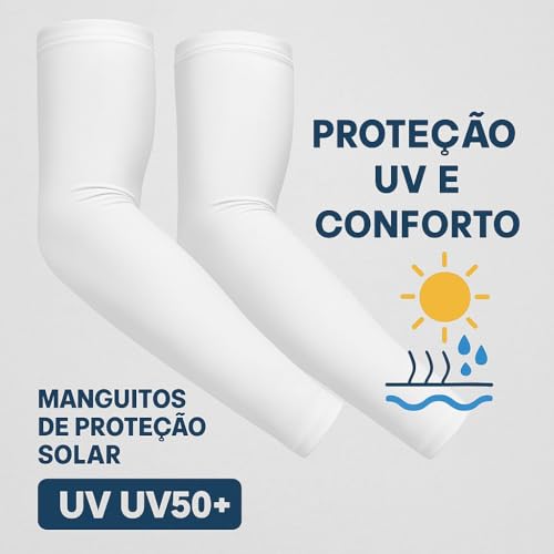 Manguito de Proteção UV, Manga Longa Esportiva, Branco, Unissex