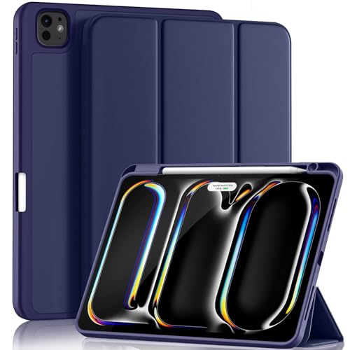 Yuloigan Compatible with iPad Pro M4 11 Inch Case 2024 with Pencil Holder, Slim Smart Protective Cover Supports Pencil Pro Charging, for iPad Pro 11 Case 5th Generation, Navy Blue