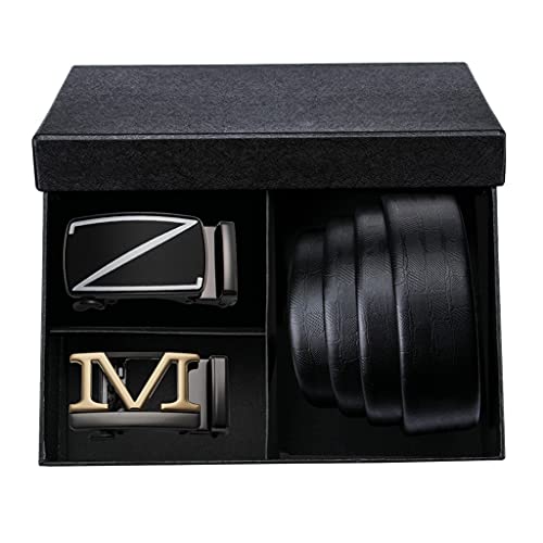 Men Belt Automatic Buckle Genuine Leather Belts Long Male Alloy Buckle Belts Gift Box Sets (Color : A, Size : 120cm) (A 140CM)