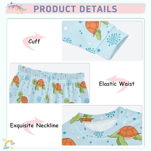 Pajama Sets Long Sleeve Turtles on Blue Pattern Soft Comfy Sleepwear 2 Piece PJS 3-8T4