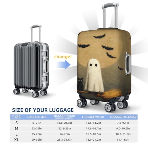 Cute Ghost White Cat Sitting On Broom Elastic Travel Luggage Covers Dustproof Scratch-Resistant Suitcase Protector Fit 22-24 Inch4