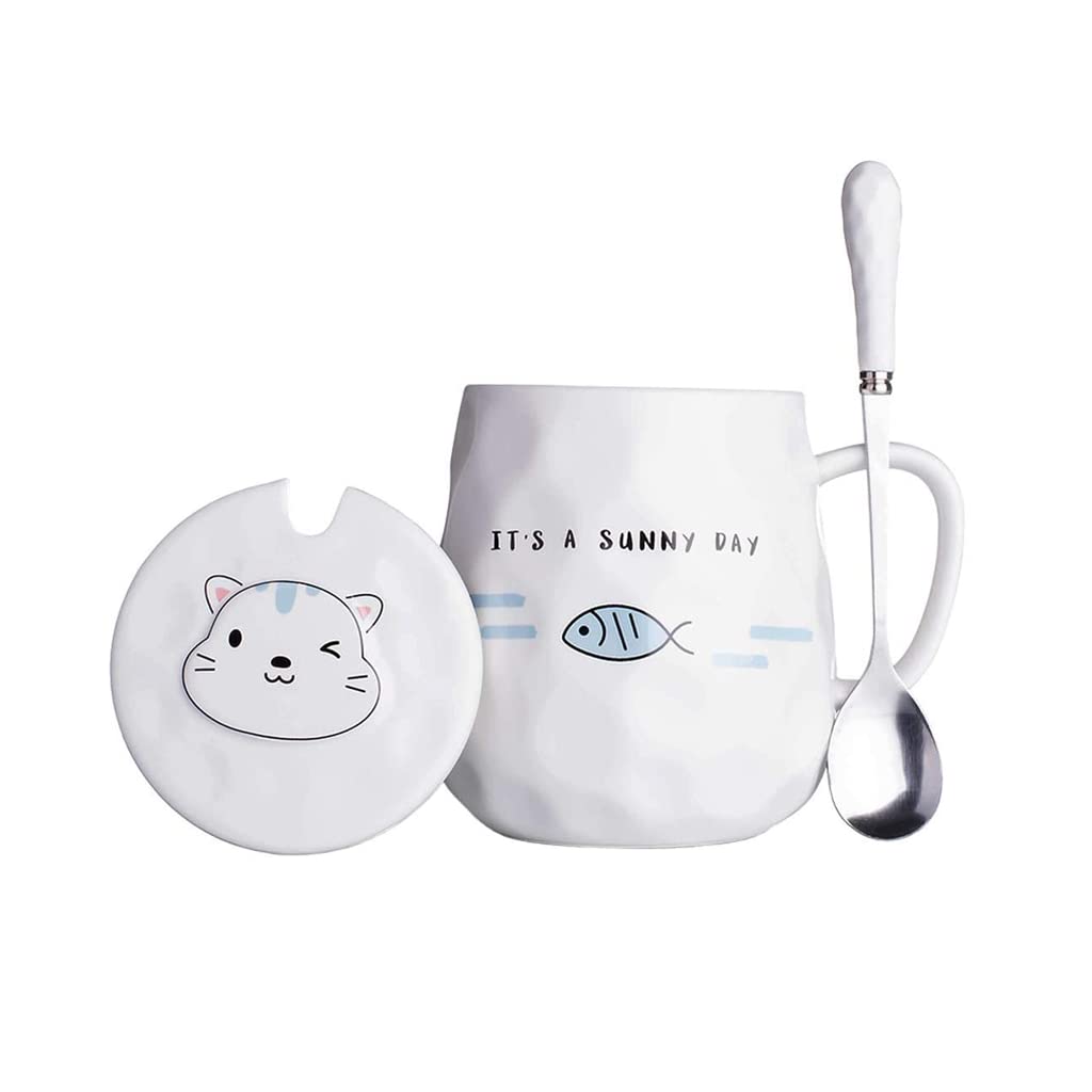 taza de café grande, Tazas de café de cerámica grandes de estilo nórdico, taza creativa de cerámica con forma de Animal, taza de leche para desayuno, taza de tendencia con cuchara con tapa taza de té