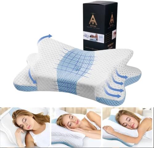 A ASVAS COMFORT YOU NEED Āśvas Memory Foam Pillow - Relieve Neck & Shoulder Pain with Ergonomic Support for All Sleep Positions. Machine Washable Cover & Cooling Case Included. (Blue2022)