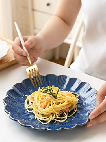 Mdzf Sweet Home 10-Inch Ceramic Dinner Plates Set Pizza Pasta Serving Plates Glaze Dessert Dishes Unique Tableware Set Of 4, Blue #TOP1