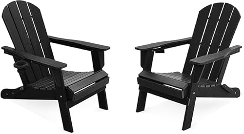 LOUNZY Folding Adirondack Chairs Set of 2, HDPE All-Weather Folding