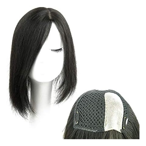 Straight Human Hair Crown Toppers for Women Baldness, Thick Topper Wig Hairpieces for Thinning Hair with Natural Parting, Left Part 12" Cover