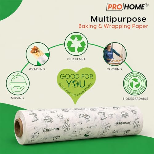 Image of PROHOME 100 Meter Food Wrapping Paper for Roti | Reusable Butter Paper Roll for Kitchen, Baking, Cooking, Packing & Serving | Non-Stick Foil Paper for Food Wrap