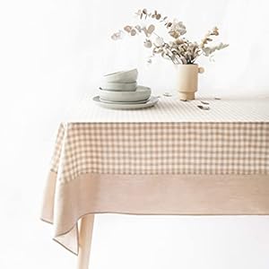 MONDAY MOOSE Gingham Checkered Farmhouse Rustic Picnic Style Decoration Rectangle Natural Stonewashed Cotton Tablecloth for Kitchen, Dining Room, Restaurant (55x70 inch, Beige) MONDAY MOOSE Gingham Checkered Farmhouse Rustic Picnic Style Decoration Rectangle Natural Stonewashed Cotton Tablecloth for Kitchen Dining Room Restaurant 55×70 inch Beige