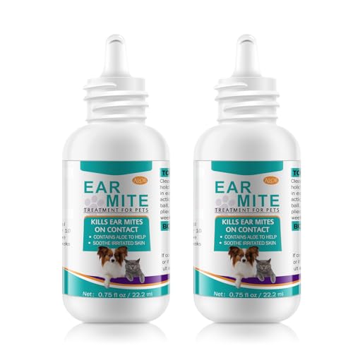 FANSHI 2 PCS Ear Treatment for Dogs & Cats, Cat Ear Care Cleaning with Aloe - Gentle Ear Cleaner Drop Soothing & Clean, Helps Remove Debris & Soothe Itchy Ears, 0.75 fl oz