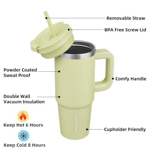 Image of BJPKPK Tumbler With Handle And Straw 30oz Insulated Tumbler Cups With Lid Stainless Steel Travel Coffee Mug,Macaron Green