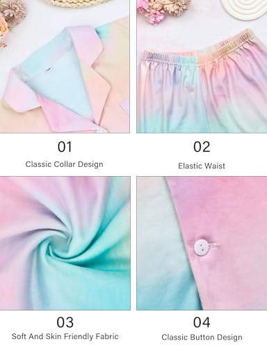 Kids Pajamas for Girls Pajama Sets 2-Piece Girls Button-down Pjs Set Soft Sleepwear Nightwear with Eye Mask Headband4