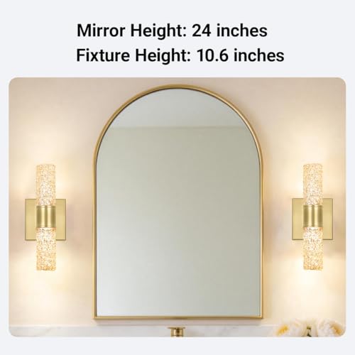 Image of 2 Pack Gold LED Wall Sconces, 10W 3000K Warm White Hardwired Wall Mounted Light Fixtures with Amber Crystal Glass, Modern Bathroom Vanity Lights for Mirror Living Room Bedroom Hallway