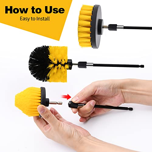 Drill Brush Attachment Set, 4Pcs/24Pcs 1/4In Power Scrubber Brush With Extend Attachment, Drill Scrub Brush For Cleaning Showers, Tubs, Bathroom, Tile, Grout, Carpet (4Pcs, Yellow) #TOP5