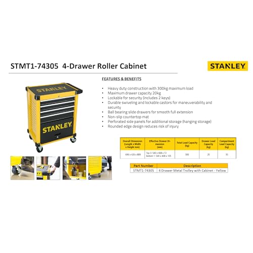Miniatura 6 de Stanley Transmodule. Carro Metálico Para Taller 4 Cajones Stmt1-74305, Amarillo, Talla Única