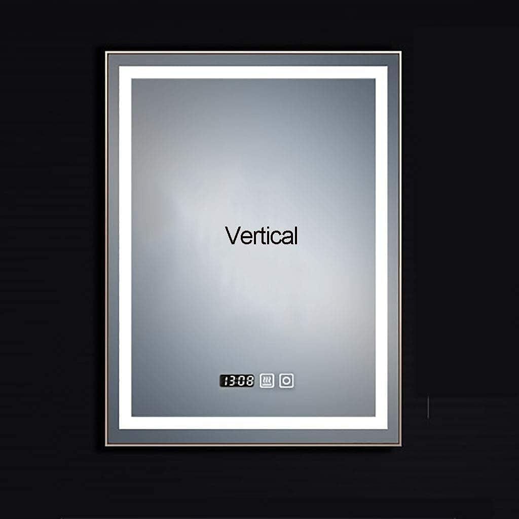 LED Illuminated Bathroom Aluminum Mirror Frame with Touch Switch + Time/Temperature Display Defogger Horizontal/Vertical Hanging