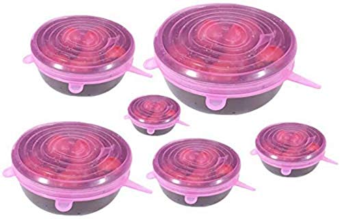 Image of Silicone Caps Stretch Lids Vacuum Seal Cover Keeping Food Fresh and Freezer Safe (Multicolor, L 201-37) -6 Pcs Set.