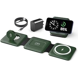 Iseyyox 3 in 1 Wireless Charger for iPhone - Foldable Charging Station Travel Charging Dock Compatible with iPhone 17 16 15 14 13 12 Pro Max Plus Watch & Airpods