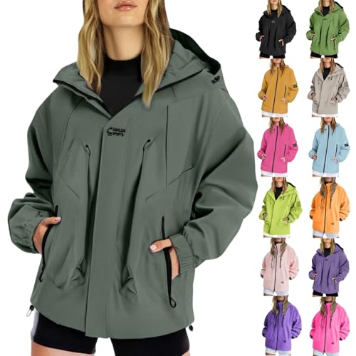 Rain Jackets for Women Trench Coat Hiking Windbreaker Jacket with Hood Loose Fit Waterproof Lightweight Rain Coats Plus