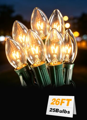 Formosa 26FT Upgraded Version C9 Christmas String Lights Clear Incandescent String Lights for Indoor Use for Xmas Tree Holiday Party Decor String Lights for BedroomUL Listed Commercial Grade