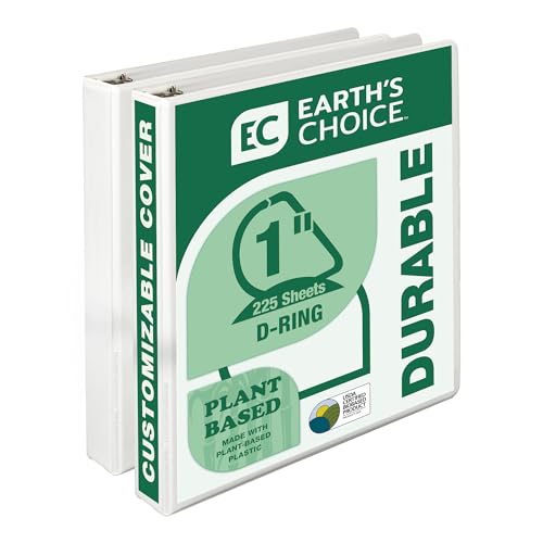 Image of Samsill Earth's Choice, 1 inch Durable D-Ring View Binder, USDA Certified Biobased, Eco-Friendly, White, 2 Pack