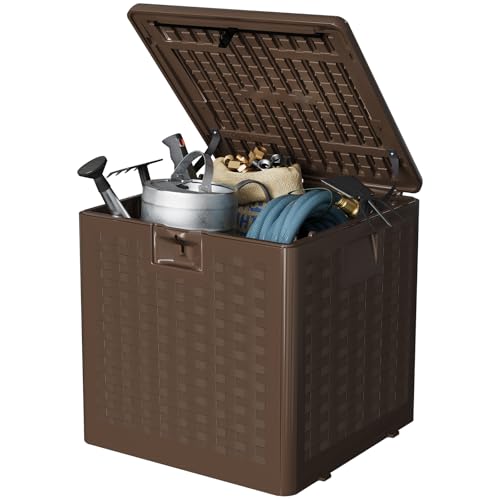 Garvee 28 gal Outdoor Storage Box with Lid, Weather-Resistant Plastic Deck Box, Lockable Outdoor Storage Bin for Patio Furniture, Gardening Tools and