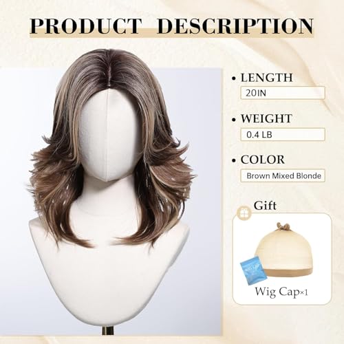 Image of Ash Blonde Wavy Wigs Human Hair for Women, Lace Front Shoulder-Length Bob, Natural-Looking, Heat-Resistant, Lightweight, Ideal for Daily Wear (Brown Mixed Blonde, 20 Inch)