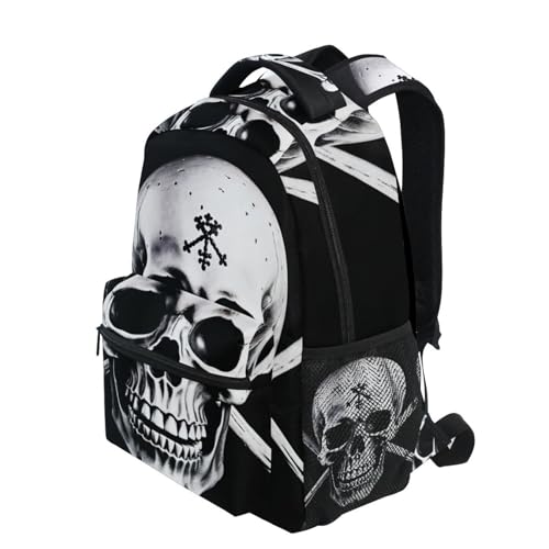 Kids' Backpack, Black and White Skull Lightweight Travel Bag for Boys Girls Back to School Essentials,16 in3