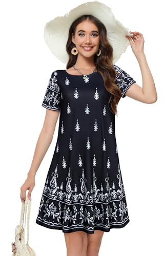 Image of Summer Dresses for Women Casual Tshirt Short Sleeve Floral Sundress Beach Cover Ups with Pockets 2026