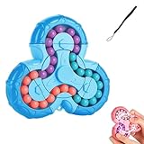 Magic Cube and Fidget Spinner,2 in 1 Magic Bean Gyro, Rotating Magic Bean Cube Spinner,Magic Bean Puzzle Toy, Magic Cube and Fidget Spinner, Ideal Party Favor Office Desk Toys for Kids Adults(Blue)
