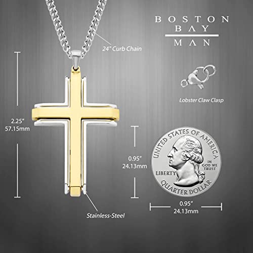 Boston Bay Men's 2.25" Yellow Gold Plated Stainless Steel Cross – Waterproof Pendant on Matching Steel 24" Chain3
