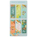 Christian Art Gifts Colorful Inspirational Magnetic Scripture Bookmark Pagemarker Set for Women: Joy of the Lord Encouraging Bible Verses, Pink, Teal, Green Floral Theme for Books, Bibles, 6 Piece Set