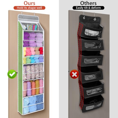 Image of Univivi Hanging Yarn Storage Organizer with 6 Zipper Closure Compartments, Large Capacity Knitting Organizer Storage, Over the Door Hanging Yarn Holder for Knitting Needles, Crochet Hooks (Light Grey)