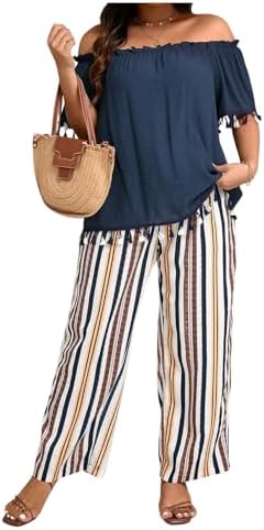 Plus Size Malibu Outfits: 21 Stunning & Chic Coastal Looks 8 WDIRARA Women's Plus Size Off Shoulder 2 Piece Set Pants Boho Out...