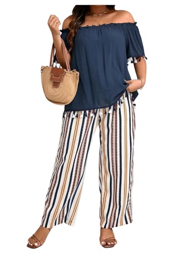 WDIRARA Women's Plus Size Off Shoulder 2 Piece Set Pants