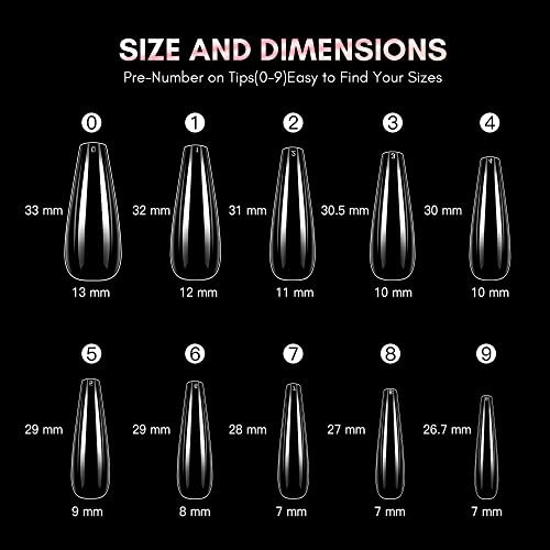 Makartt Coffin Nail Tips 500Pcs Press On Nails Long Ballerina Nails Clear Acrylic Nails Soak Off Nail Tips Full Cover False Nail Tips Fake Nails Artificial Nails 10 Sizes A-02 #TOP1
