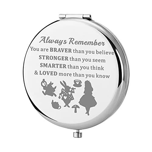 KEYCHIN Alice Fairy Tales Pocket Mirror - Always Remember You are Braver Stronger Smarter Than You Think - Compact Makeup for Women Girls Teenagers