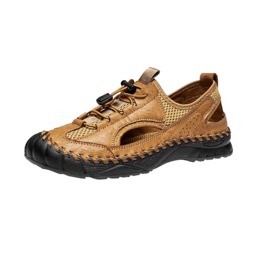 Large hand sewn sandals with men mesh breathable genuine leather versatile outdoor anti slip sports water wading sandals