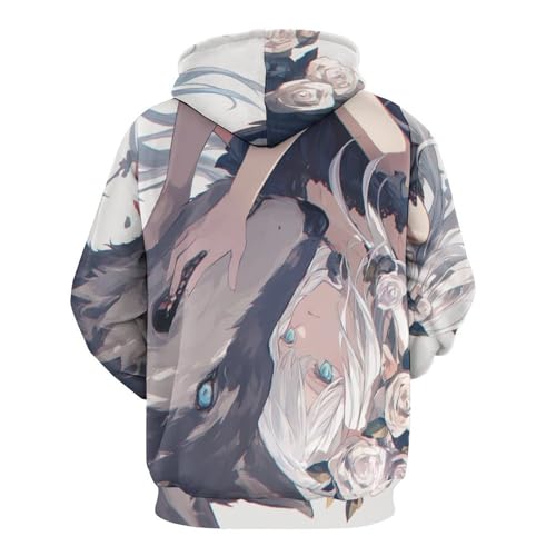 Sweat à capuche loup fleurie style pullover unisexe taille S
