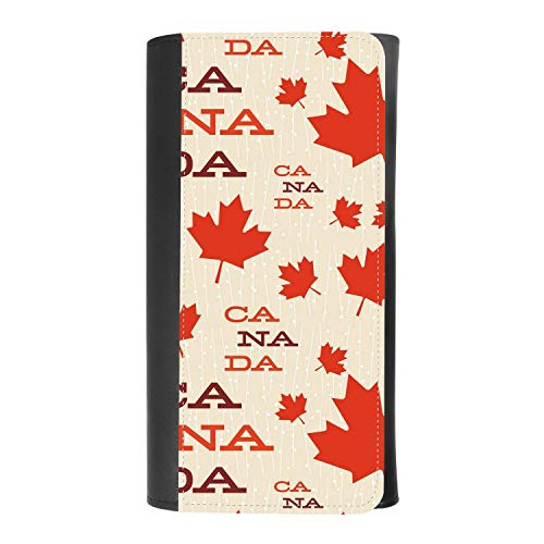 (Mid Century Canada Maple Leaf Pattern) women's Patterned Leather Buckle Trifold Wallet Bag Pouch Holster With Credit Card Holder insurance for smartphones