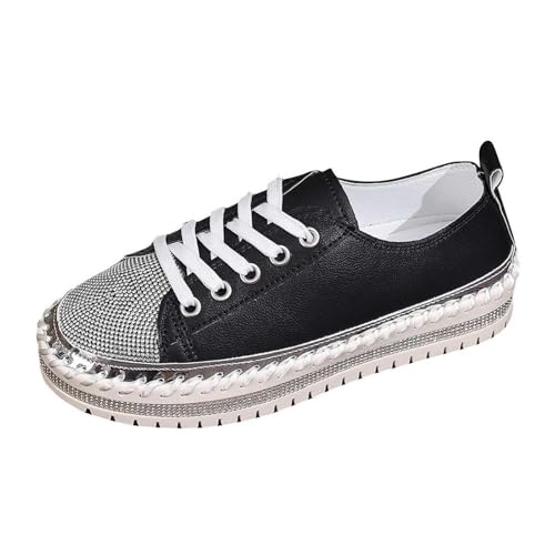 Chaussures à talon plat pour femme avec strass en satin noir confort chic