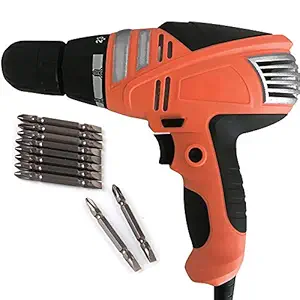 Shopingekart 10mm Powerful Electric Screwdriver/Drill Machine with Reverse Forward and Torque Adjustment Facility with PH2 +/- 10pcs Bit APSD13C-(10 mm/350w/0-750 Rpm/230v 50Hz/Multicolor/Plastic)