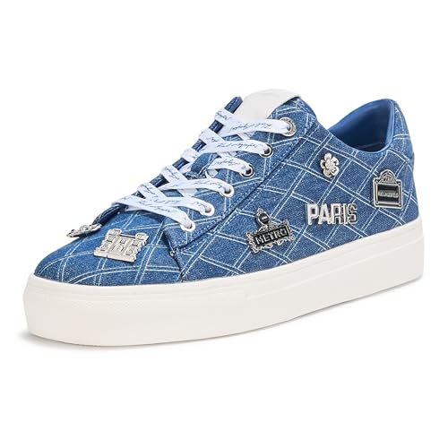 KARL LAGERFELD Women's Cate Pins Lace up Sneaker, Blue, 8