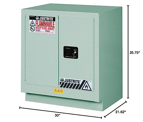 Image of Justrite Acid Corrosive Storage Cabinet - 19 Gallon 2 Door Manual Close Chemical Storage Cabinet with ChemCor Coating - 22 inch x 36 inch x 30 inch - Made in The USA - Silver - 8831042