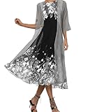Costaric Conjunto de dos piezas vestido maxi para mujeres cárdigan de gasa invitada de boda vestidos midi con estampado floral, XL