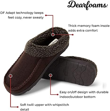Dearfoams Men's Indoor/Outdoor Breathable Memory Foam Clog Offered in Wide Widths, Coffee (Twill), Large | Image 1