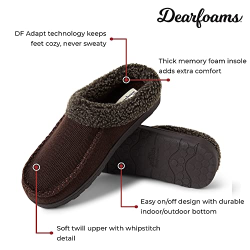 Dearfoams Men's Indoor/Outdoor Breathable Memory Foam Clog Offered In Wide Widths, Coffee (Twill), Large #TOP1