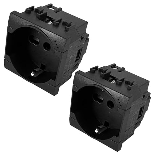 2 Piezas Enchufe Schuko de Deriva Negro 2P+T 16A Compatible con Bticino Living International MOKEKA Compatible con Bticino Living Light (2 piezas Enchufe Schuko de Deriva, Negro)