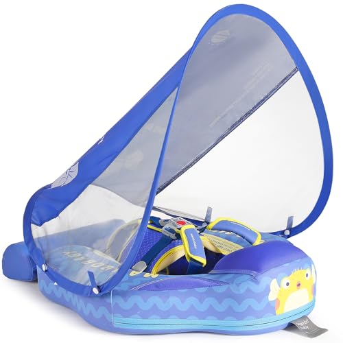 Image of Mambobaby Float with Canopy Size Improved Non Inflatable Infant Baby Pool Float Smart Mambo Float Swim Trainer Add Tail Swim Float Mambo Float Solid Air Free Water Waist Swimming Ring
